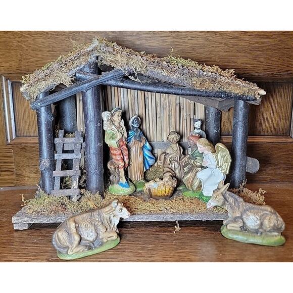 Vintage Nativity Scene Christmas Stable Manger Jesus Wise Men Creche ITALY LOT